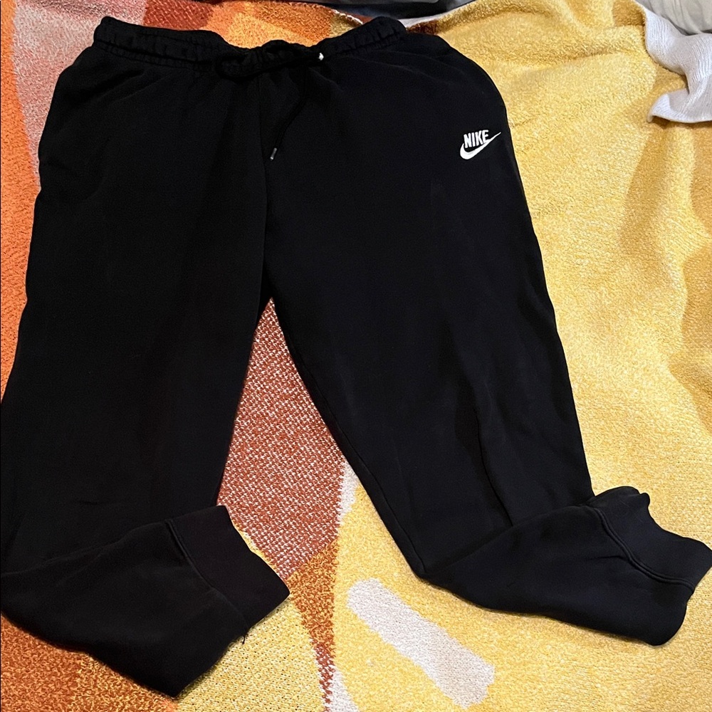 Nike Black Fleece Joggers with White Logo